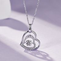Sterling Silver Elegant Lady Modern Style GRA Certificate Inlay Heart Shape Moissanite Pendant Necklace main image 4