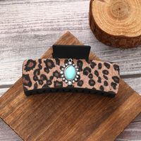 Women's Classic Style Commute Korean Style Leopard Pu Leather Inlay Turquoise Hair Claws sku image 1