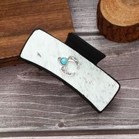 Women's Modern Style Classic Style Rectangle Pu Leather Inlay Turquoise Hair Claws sku image 1