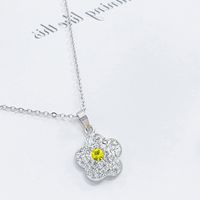Sterling Silver Cute Lady Sweet Plating Inlay Flower Artificial Crystal Pendant Necklace sku image 3