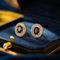 1 Par Estilo IG Elegante Señora Geométrico Enchapado Embutido Latón Circón Chapados en oro de 18k Pendientes sku image 9