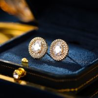 1 Pair IG Style Elegant Lady Geometric Plating Inlay Brass Zircon 18K Gold Plated Ear Studs sku image 3