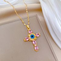 Titanium Steel Copper Elegant Lady Modern Style Inlay Cross Eye Resin Zircon Pendant Necklace main image 4