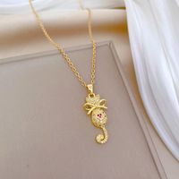 Titanium Steel Copper Cute Lady Sweet Inlay Cat Bow Knot Zircon Pendant Necklace main image 5