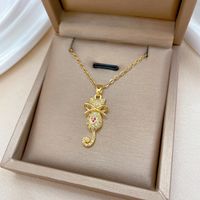Titanium Steel Copper Cute Lady Sweet Inlay Cat Bow Knot Zircon Pendant Necklace main image 3