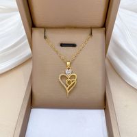 Titanium Steel Copper Basic Modern Style Classic Style Inlay Heart Shape Rhinestones Zircon Pendant Necklace sku image 1