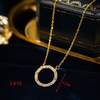 Wholesale Shiny Solid Color 304 Stainless Steel Copper Inlay 18K Gold Plated Zircon Pendant Necklace main image 2