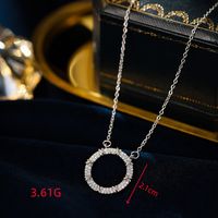 Wholesale Shiny Solid Color 304 Stainless Steel Copper Inlay 18K Gold Plated Zircon Pendant Necklace main image 3