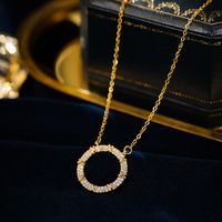 Wholesale Shiny Solid Color 304 Stainless Steel Copper Inlay 18K Gold Plated Zircon Pendant Necklace sku image 2