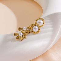 1 Pair IG Style Modern Style Classic Style Irregular Heart Shape Flower Inlay 304 Stainless Steel Shell Pearls 14K Gold Plated Ear Studs main image 6