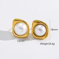 1 Pair IG Style Modern Style Classic Style Irregular Heart Shape Flower Inlay 304 Stainless Steel Shell Pearls 14K Gold Plated Ear Studs sku image 3