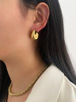 304 Stainless Steel 18K Gold Plated Casual Simple Style Solid Color Earrings Necklace main image 3