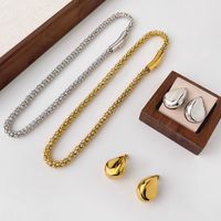 304 Stainless Steel 18K Gold Plated Casual Simple Style Solid Color Earrings Necklace main image 1