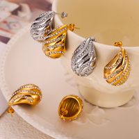 1 Pair Casual Retro Simple Style Water Droplets Plating Inlay 304 Stainless Steel Rhinestone Rhinestones 18K Gold Plated Ear Studs main image 7