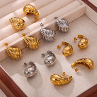 1 Pair Casual Retro Simple Style Water Droplets Plating Inlay 304 Stainless Steel Rhinestone Rhinestones 18K Gold Plated Ear Studs main image 3