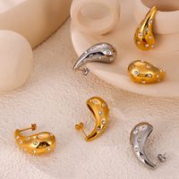1 Pair Casual Retro Simple Style Water Droplets Plating Inlay 304 Stainless Steel Rhinestone Rhinestones 18K Gold Plated Ear Studs main image 8