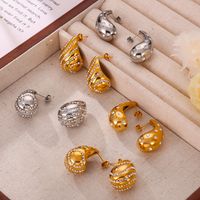 1 Pair Casual Retro Simple Style Water Droplets Plating Inlay 304 Stainless Steel Rhinestone Rhinestones 18K Gold Plated Ear Studs main image 1