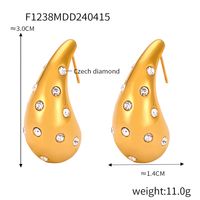 1 Pair Casual Retro Simple Style Water Droplets Plating Inlay 304 Stainless Steel Rhinestone Rhinestones 18K Gold Plated Ear Studs main image 9