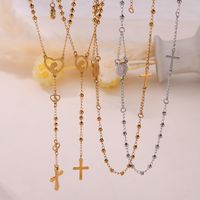 304 Stainless Steel 18K Gold Plated Casual Retro Simple Style Plating Cross Round Heart Shape Long Necklace main image 3