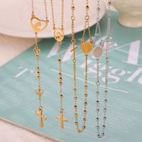 304 Stainless Steel 18K Gold Plated Casual Retro Simple Style Plating Cross Round Heart Shape Long Necklace main image 6