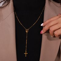 304 Stainless Steel 18K Gold Plated Casual Retro Simple Style Plating Cross Round Heart Shape Long Necklace main image 2