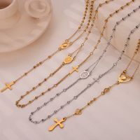 304 Stainless Steel 18K Gold Plated Casual Retro Simple Style Plating Cross Round Heart Shape Long Necklace main image 5