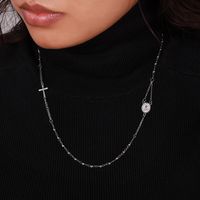 304 Stainless Steel 18K Gold Plated Casual Retro Simple Style Plating Cross Round Heart Shape Long Necklace main image 4