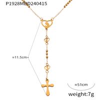 304 Stainless Steel 18K Gold Plated Casual Retro Simple Style Plating Cross Round Heart Shape Long Necklace main image 10