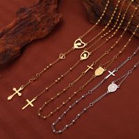 304 Stainless Steel 18K Gold Plated Casual Retro Simple Style Plating Cross Round Heart Shape Long Necklace main image 7