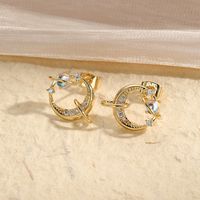 1 Pair IG Style Cute Simple Style Round Heart Shape Hollow Out Inlay Copper Zircon 18K Gold Plated White Gold Plated Ear Studs main image 3