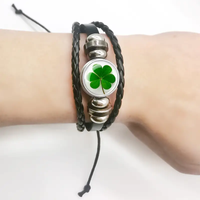 Wholesale Jewelry Pastoral Simple Style Four Leaf Clover Pu Leather Layered Bracelets main image 4
