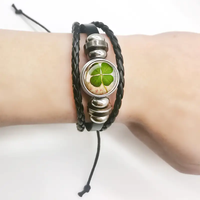 Wholesale Jewelry Pastoral Simple Style Four Leaf Clover Pu Leather Layered Bracelets main image 3