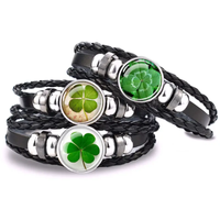 Wholesale Jewelry Pastoral Simple Style Four Leaf Clover Pu Leather Layered Bracelets main image 1