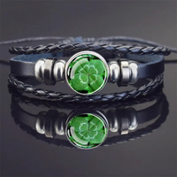 Wholesale Jewelry Pastoral Simple Style Four Leaf Clover Pu Leather Layered Bracelets sku image 2
