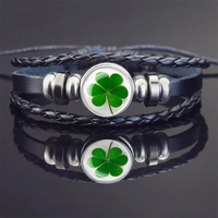 Wholesale Jewelry Pastoral Simple Style Four Leaf Clover Pu Leather Layered Bracelets sku image 3