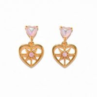 1 Pair IG Style Cute Simple Style Round Heart Shape Hollow Out Inlay Copper Zircon 18K Gold Plated White Gold Plated Ear Studs main image 5