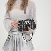 Women's Medium Pu Leather Solid Color Bow Knot Classic Style Streetwear Sequins Flip Cover Crossbody Bag sku image 1