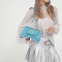 Women's Medium Pu Leather Solid Color Bow Knot Classic Style Streetwear Sequins Flip Cover Crossbody Bag sku image 3