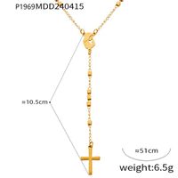 304 Stainless Steel 18K Gold Plated Casual Retro Simple Style Plating Cross Round Heart Shape Long Necklace sku image 3