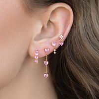 Copper 18K Gold Plated White Gold Plated IG Style Sweet Simple Style Asymmetrical Inlay Heart Shape Zircon Drop Earrings Ear Studs main image 1