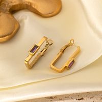 1 Pair Elegant Sweet Simple Style L Shape Polishing Plating Inlay 304 Stainless Steel Artificial Rhinestones 18K Gold Plated Earrings main image 3