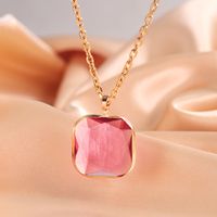 Wholesale Hip-Hop Exaggerated Square 304 Stainless Steel Copper Plating Inlay 18K Gold Plated Glass Pendant Necklace sku image 2