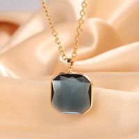 Wholesale Hip-Hop Exaggerated Square 304 Stainless Steel Copper Plating Inlay 18K Gold Plated Glass Pendant Necklace sku image 1