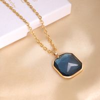 Wholesale Hip-Hop Exaggerated Square 304 Stainless Steel Copper Plating Inlay 18K Gold Plated Glass Pendant Necklace main image 4