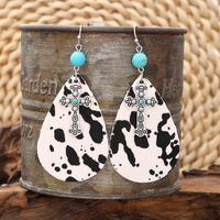1 Pair Casual Pastoral Simple Style Cross Water Droplets Beaded Pu Leather Alloy Drop Earrings main image 3