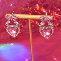 1 Pair Sweet Simple Style Shiny Heart Shape Bow Knot Inlay Zinc Alloy Rhinestones Drop Earrings main image 3
