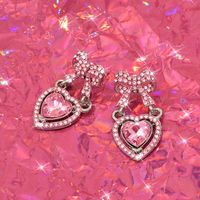 1 Pair Sweet Simple Style Shiny Heart Shape Bow Knot Inlay Zinc Alloy Rhinestones Drop Earrings main image 6