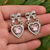 1 Pair Sweet Simple Style Shiny Heart Shape Bow Knot Inlay Zinc Alloy Rhinestones Drop Earrings main image 1