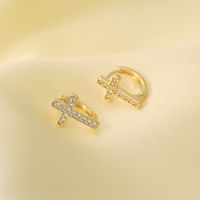 1 Pair French Style Sweet Cross Hollow Out Inlay Copper Zircon 14K Gold Plated Hoop Earrings main image 4