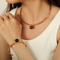 Titanium Steel 18K Gold Plated IG Style Classic Style Plating Inlay Bamboo Agate Tiger Eye Bracelets Necklace main image 6